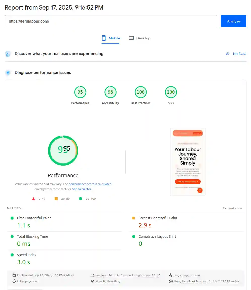 Load performance for Fern Labour